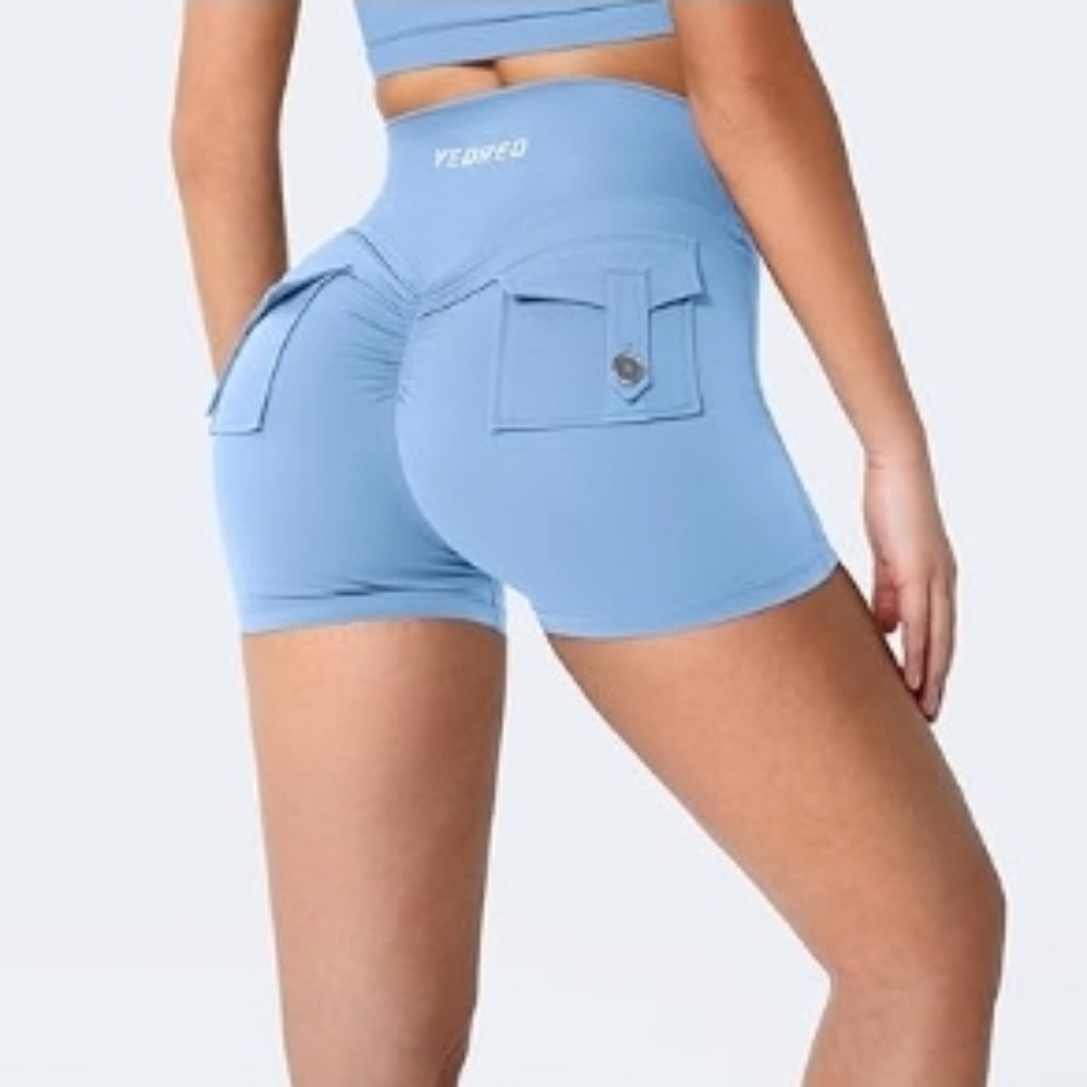 CoreFlex Scrunch High Waist with Pockets Charm Gym Biker Shorts Blue